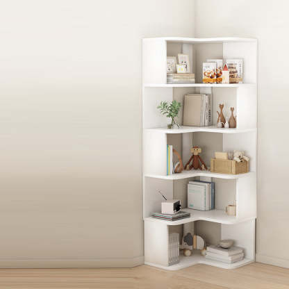 Nordic Wood L-Shaped Corner Bookshelf 4/5-Tier — 5 / White