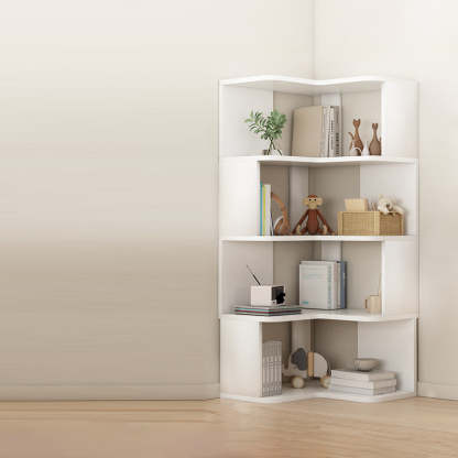 Nordic Wood L-Shaped Corner Bookshelf 4/5-Tier — 5 / Wood Color