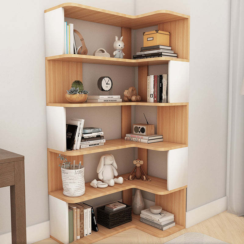 Nordic Wood L-Shaped Corner Bookshelf 4/5-Tier — 4 / Wood Color