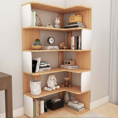 Nordic Wood L-Shaped Corner Bookshelf 4/5-Tier — 4 / Wood Color