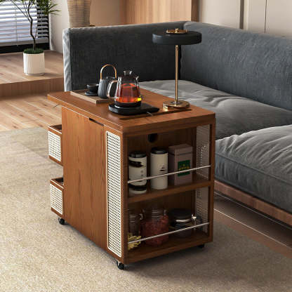 Retro Rattan Pine Oak 4-Shelf — Red Oak / Wood Color