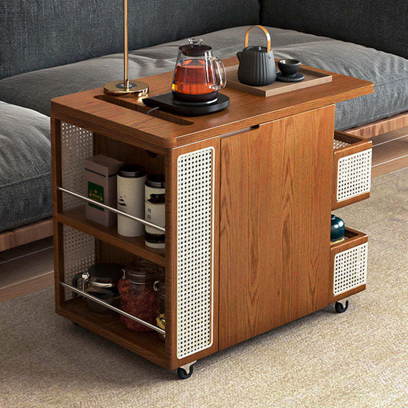 Retro Rattan Pine Oak 4-Shelf — Red Oak / Walnut