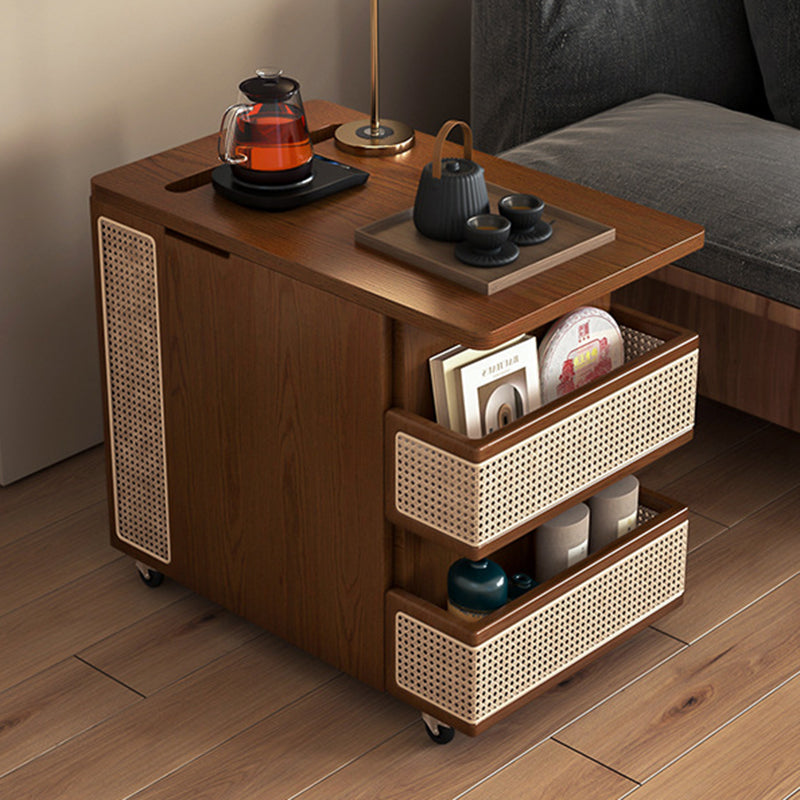 Retro Rattan Pine Oak 4-Shelf — Pine Wood / Walnut