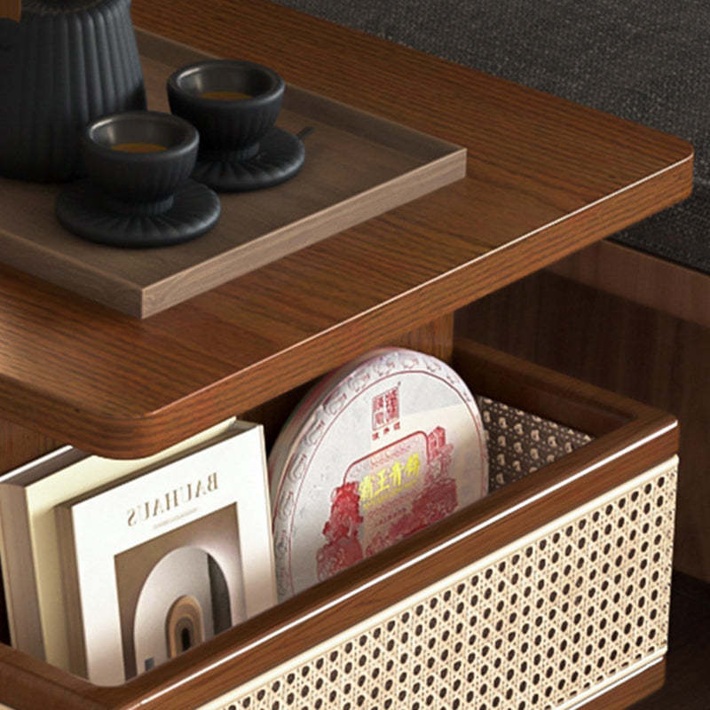 Retro Rattan Pine Oak 4-Shelf — Cherry Wood / Wood Color