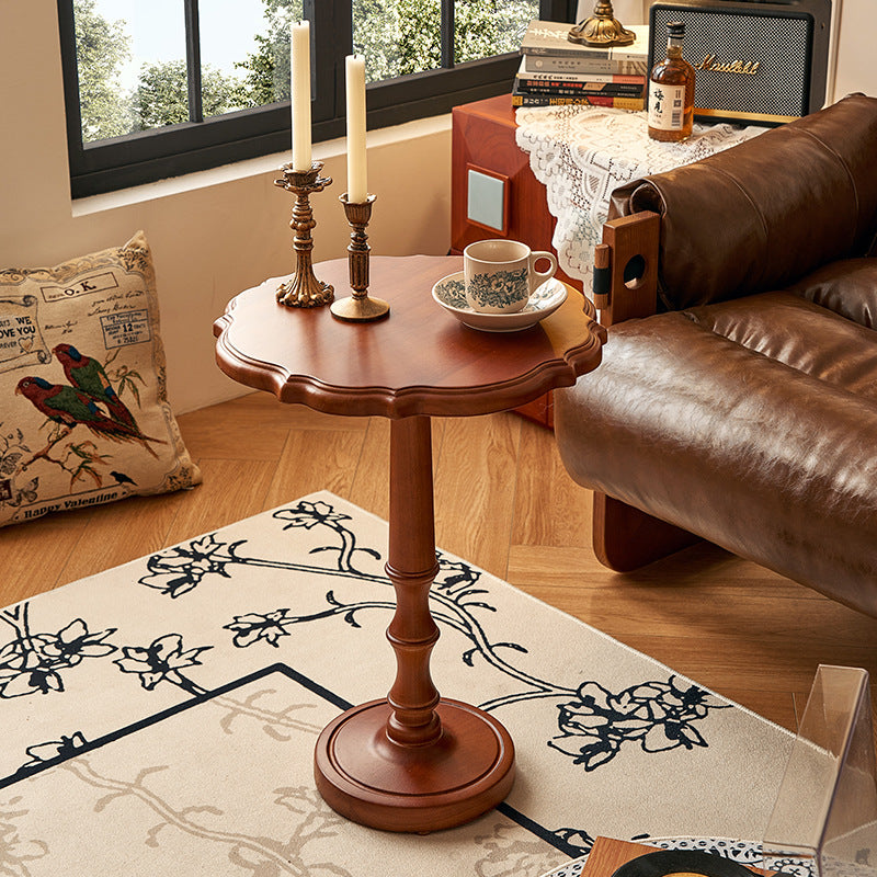French Carved Oak Round Coffee Table — Walnut