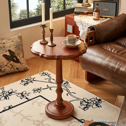 French Carved Oak Round Coffee Table — Walnut