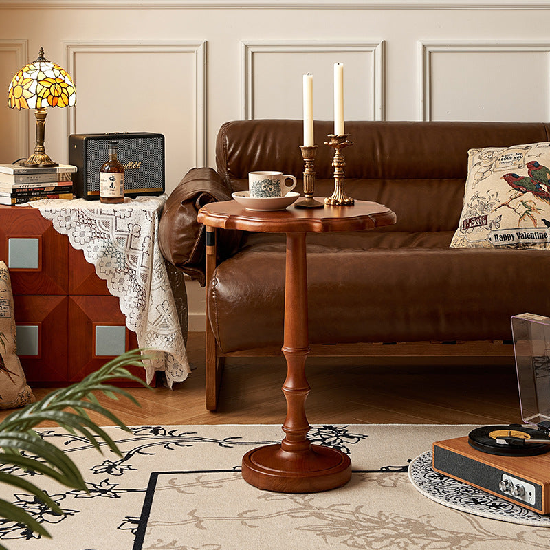 French Carved Oak Round Coffee Table — Black