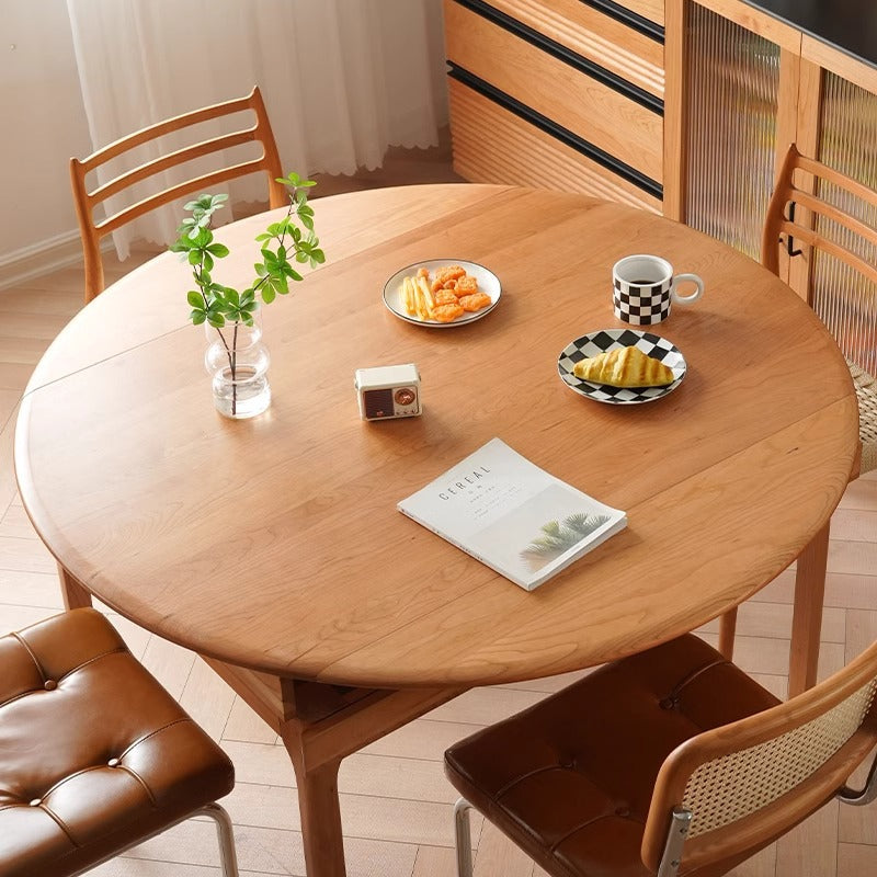 Nordic Cherry Wood Round Dining Table for 4-8
