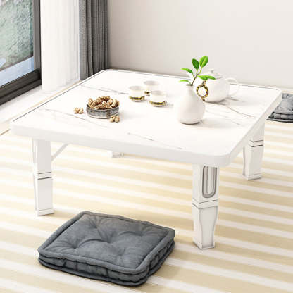 Minimalist Fiberboard Foldable Coffee Table — Square Rounded Corner - Marble White