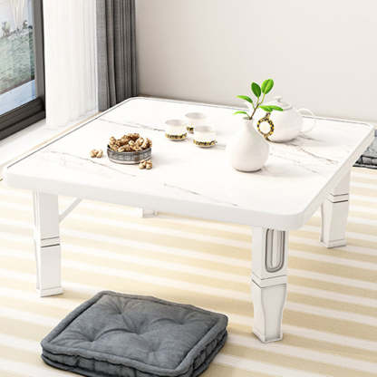 Minimalist Fiberboard Foldable Coffee Table — Square Rounded Corner - Dark Wood Grain