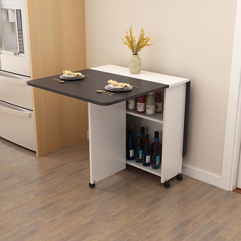 Minimalist Engineered Wood Square Table — White + Black Marble