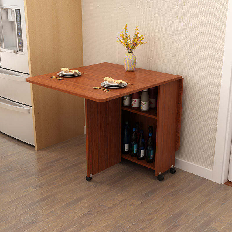 Minimalist Engineered Wood Square Table — Light Walnut + White Marble