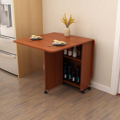 Minimalist Engineered Wood Square Table — Light Walnut + White Marble