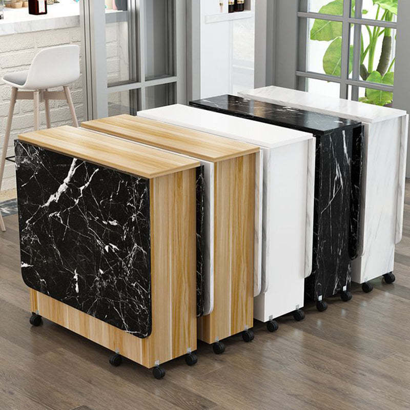 Minimalist Engineered Wood Square Table — Black + White Marble