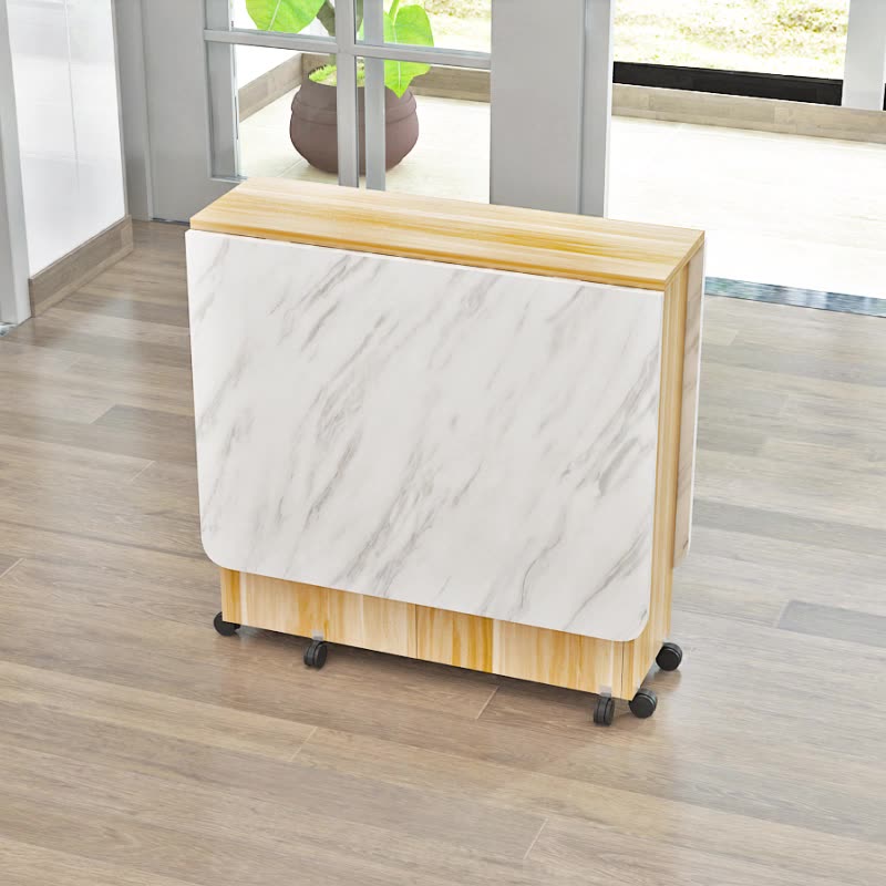 Minimalist Engineered Wood Square Table — Black + White Marble