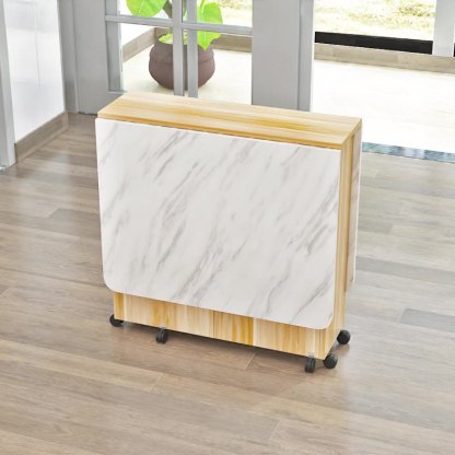 Minimalist Engineered Wood Square Table — Black + White Marble