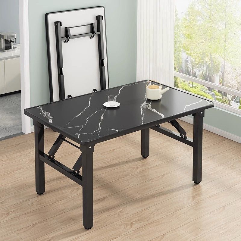 Minimalist Engineered Wood 4/6-Seat Table — Square / Imitation Black Marble Pattern