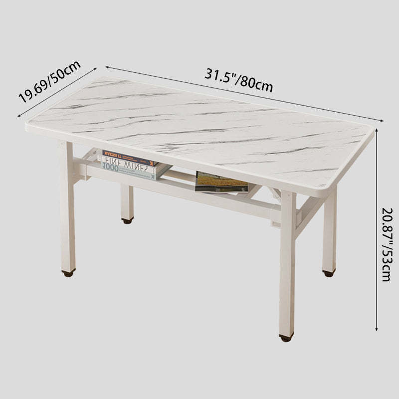 Minimalist Engineered Wood 4/6-Seat Table — Rectangular / Imitation White Marble Pattern