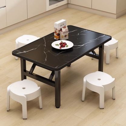 Minimalist Engineered Wood 4/6-Seat Table — Square / Imitation White Marble Pattern