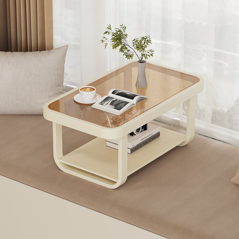 Minimalist Glass Metal Rectangular 2-Tier Coffee Table