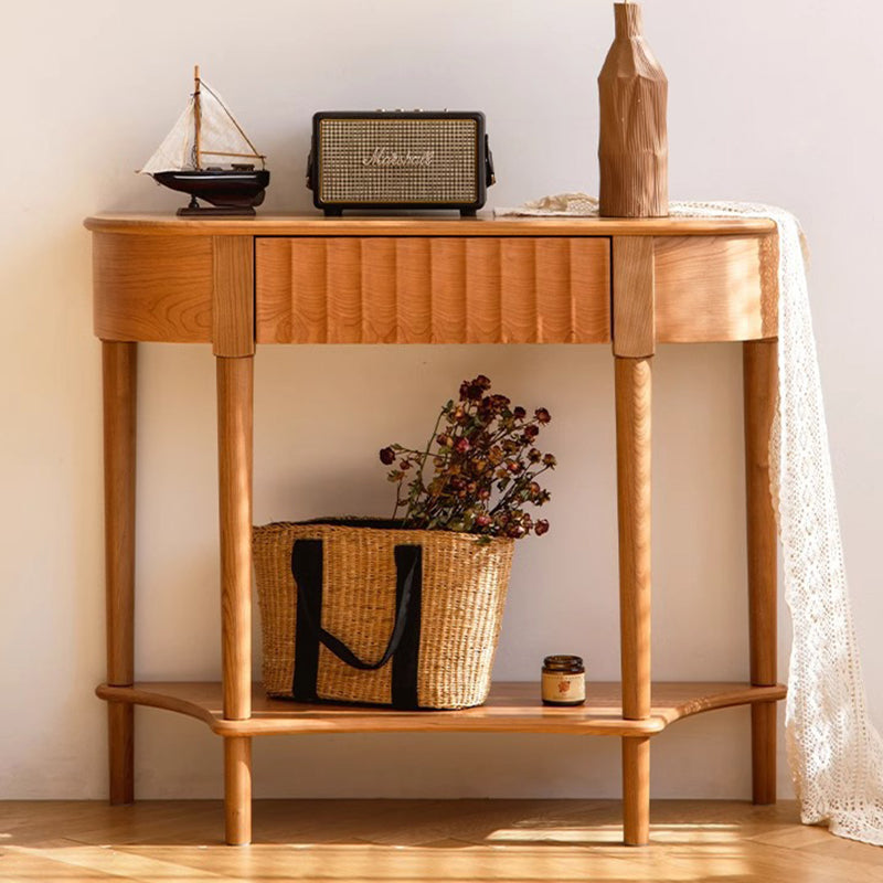 Scandinavian Cherry Wood Wavy Drawer 2-Tier Console Table