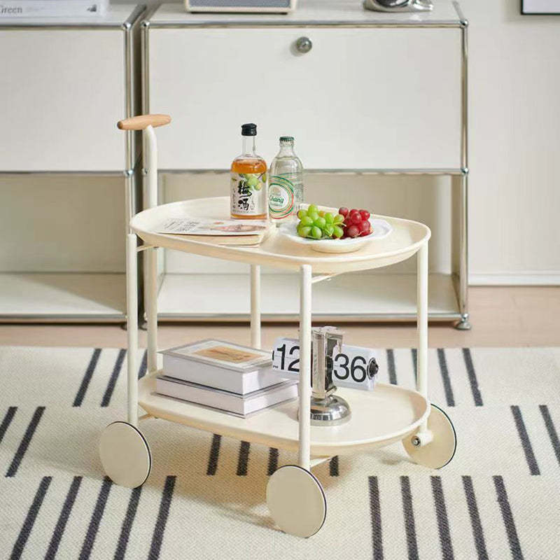 Scandinavian Iron Wood 2-Tier Oval Movable Side Table