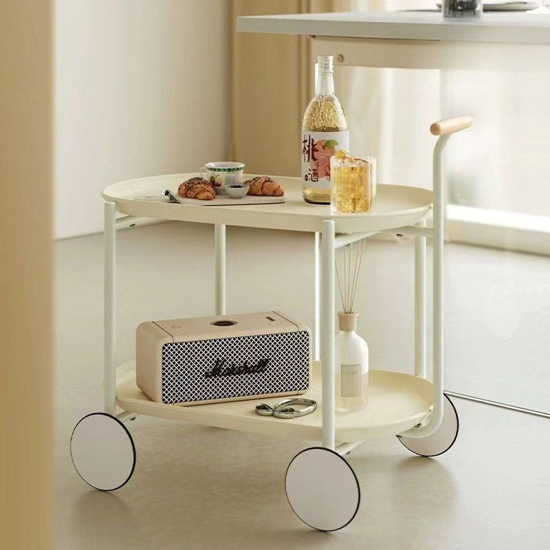Scandinavian Iron Wood 2-Tier Oval Movable Side Table