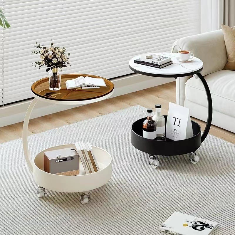 Scandinavian Tempered Glass Round Movable Side Table