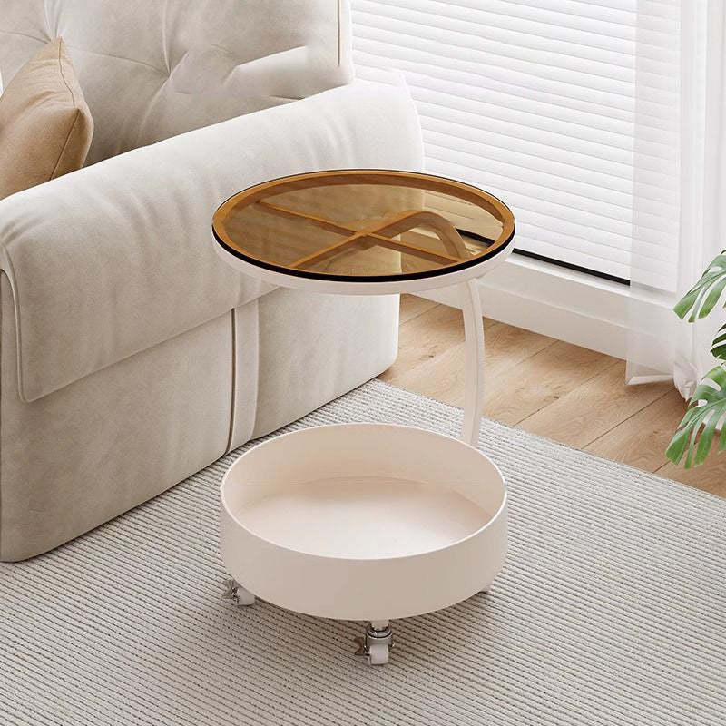 Scandinavian Tempered Glass Round Movable Side Table