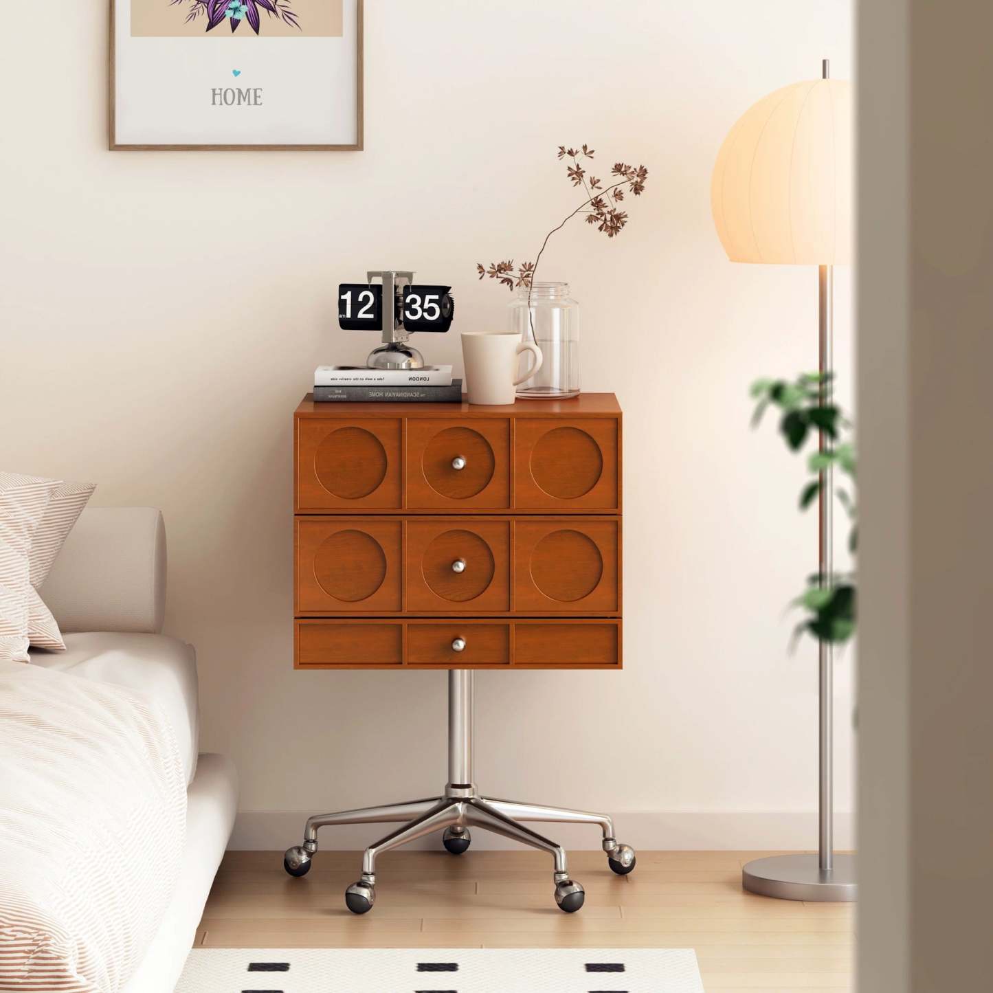 Retro Wood 3-Drawer Swivel Nightstand — Black