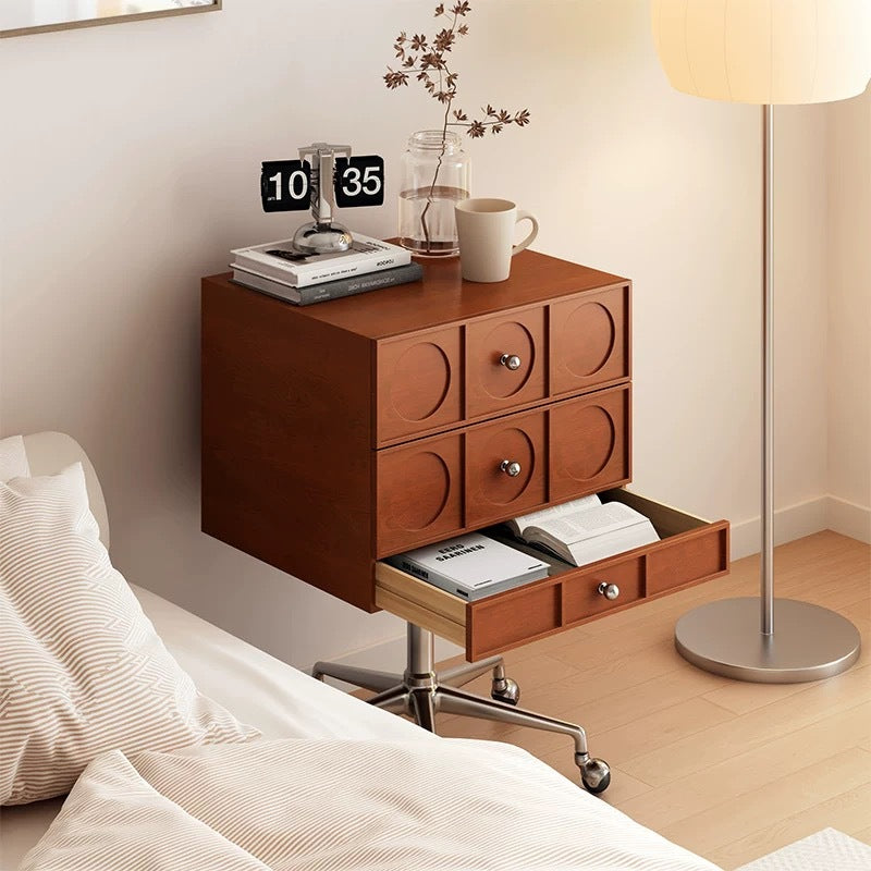 Retro Wood 3-Drawer Swivel Nightstand