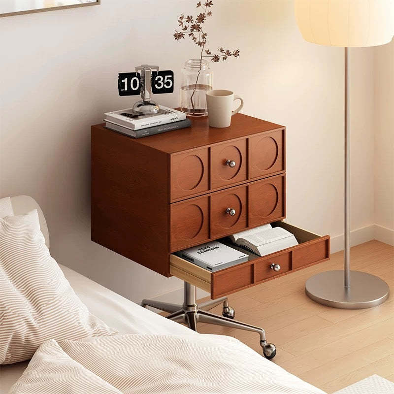 Retro Wood 3-Drawer Swivel Nightstand