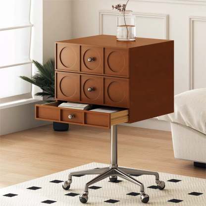 Retro Wood 3-Drawer Swivel Nightstand