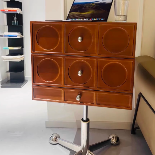 Retro Wood 3-Drawer Swivel Nightstand