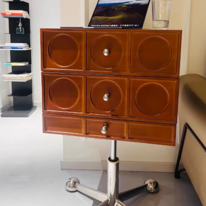 Retro Wood 3-Drawer Swivel Nightstand