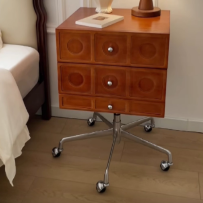 Retro Wood 3-Drawer Swivel Nightstand