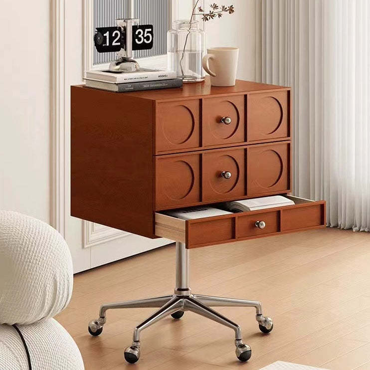 Retro Wood 3-Drawer Swivel Nightstand — Vintage Brown