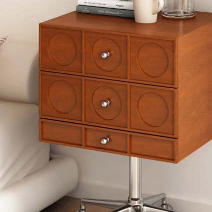 Retro Wood 3-Drawer Swivel Nightstand
