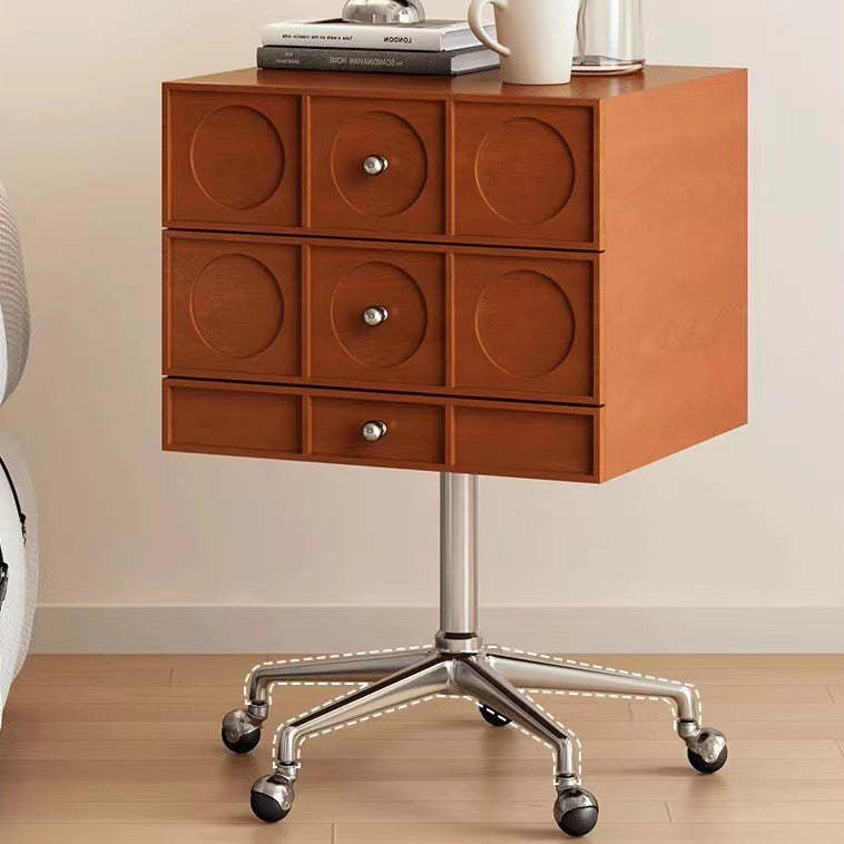 Retro Wood 3-Drawer Swivel Nightstand