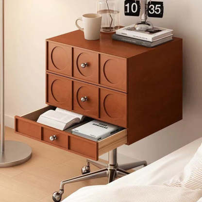 Retro Wood 3-Drawer Swivel Nightstand