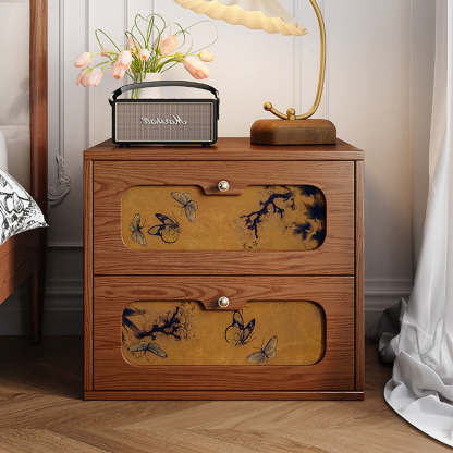 Chinese Solid Wood 2-Drawer Nightstand — Black