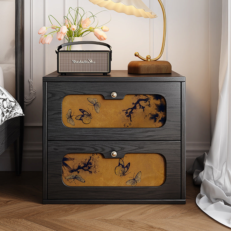 Chinese Solid Wood 2-Drawer Nightstand — Vintage Brown