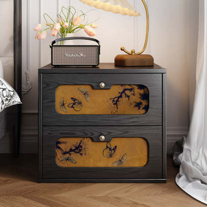 Chinese Solid Wood 2-Drawer Nightstand — Vintage Brown
