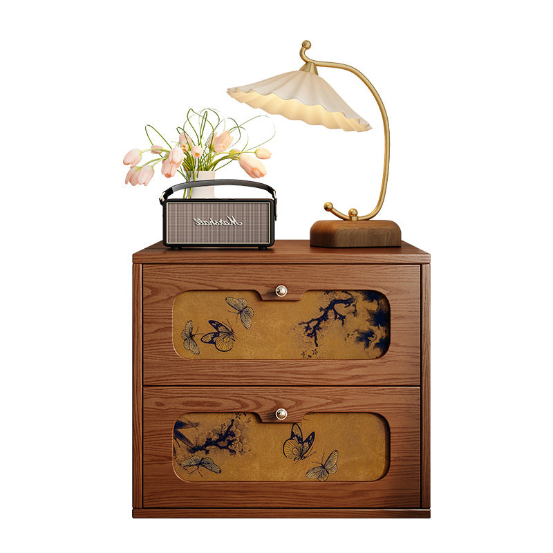 Chinese Solid Wood 2-Drawer Nightstand
