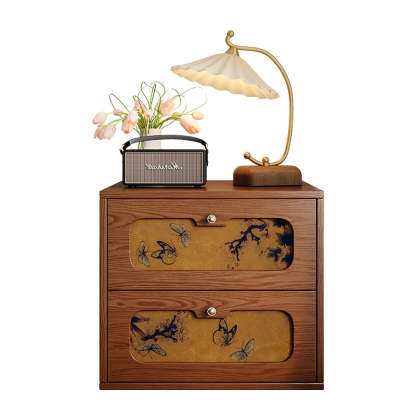 Chinese Solid Wood 2-Drawer Nightstand