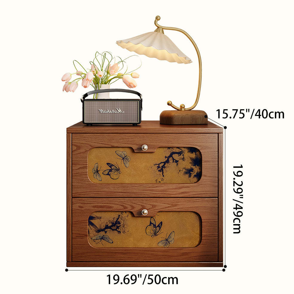 Chinese Solid Wood 2-Drawer Nightstand