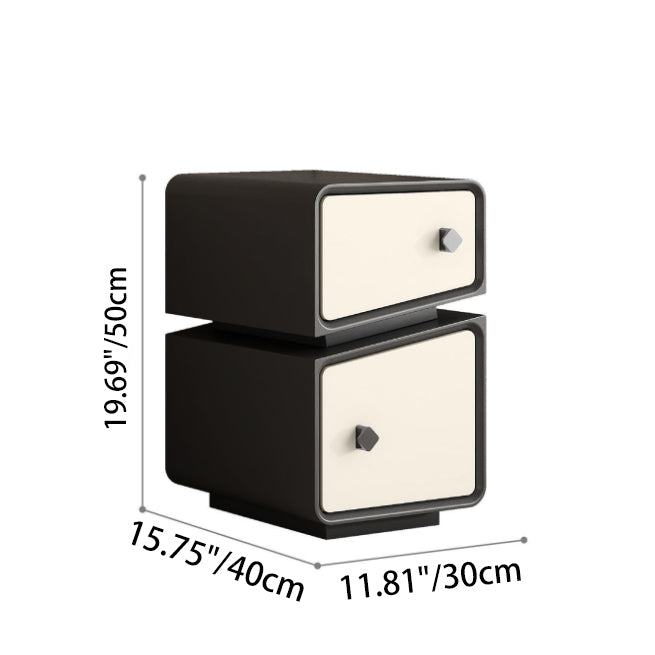 Minimalist Solid Wood 2-Drawer Nightstand — Black + White