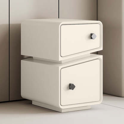Minimalist Solid Wood 2-Drawer Nightstand — Black + White