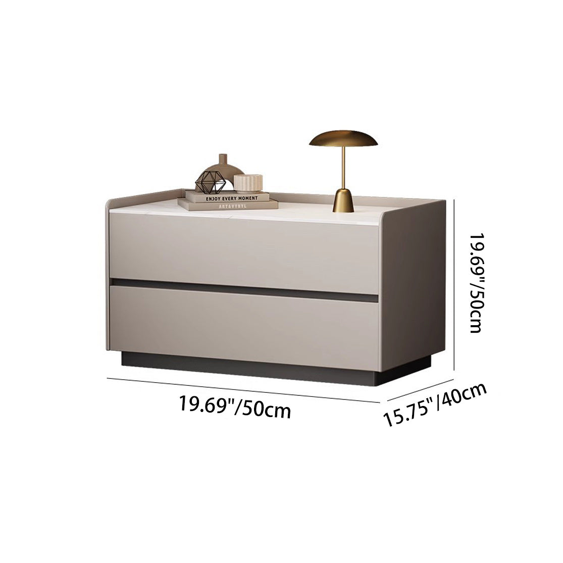 Minimalist Slab Wood 2-Drawer Nightstand — Dark Gray