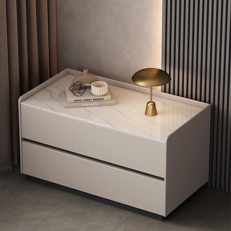 Minimalist Slab Wood 2-Drawer Nightstand — White